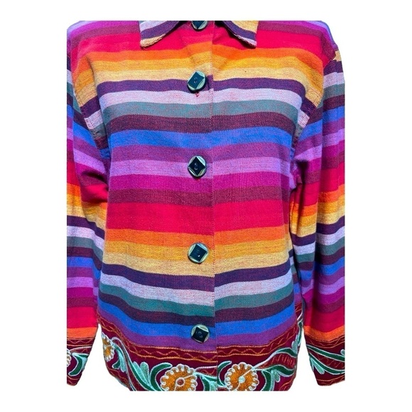 Tan-Zara Tantrums Western Aztec Embroidered Rainbow Button Front Jacket size S - Picture 7 of 13